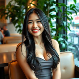 A beautiful Filipino woman with large breasts, 26 years old, casually flirting