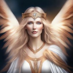 This digital art image portrays Freyja, the Norse goddess of love, beauty, and fertility