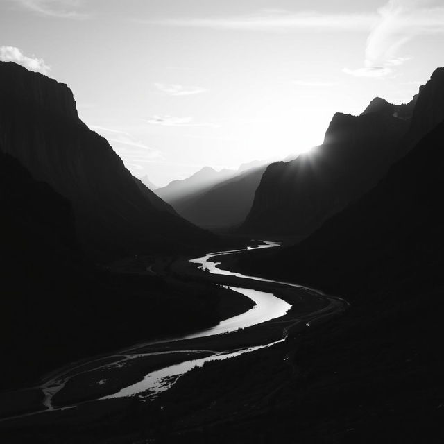 A stunning black and white image capturing an ethereal landscape at sunrise