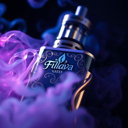 A close-up shot of a stylish vape device with intricate designs, showcasing the 'Flava' brand logo prominently displayed