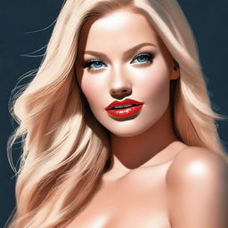 A high-quality digital art image features a full-bodied, sexy blonde woman with medium lips and long, straight hair