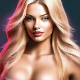 This is a high-quality digital art image featuring a full-bodied, sexy blonde woman with medium lips and long, straight hair