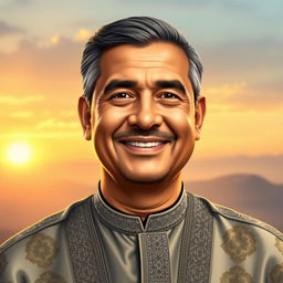 A portrait of Ibrahim Hadi, depicted as a charismatic and inspiring figure with strong leadership qualities