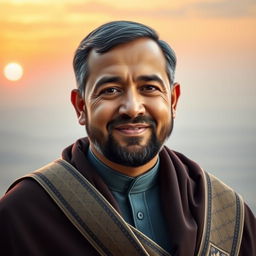 A portrait of Ibrahim Hadi, depicted as a charismatic and inspiring figure with strong leadership qualities