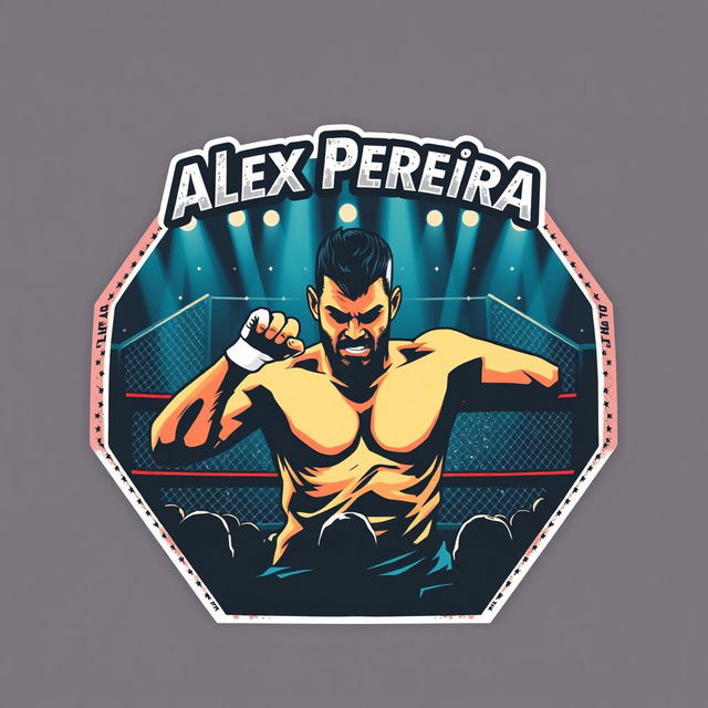 A striking and dynamic graphic design suitable for a hoodie sticker, featuring an intense mixed martial arts match scene in the foreground