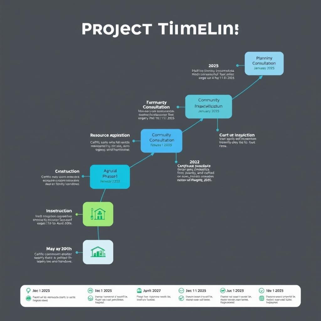 A detailed project timeline tracing the stages of a large-scale construction project