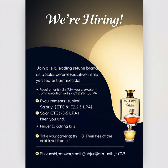 An eye-catching social media poster announcing a job opportunity at a leading Indian perfume brand