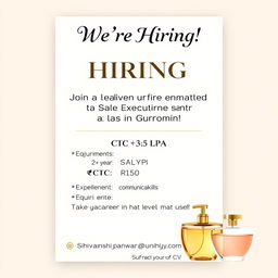 An eye-catching social media poster announcing a job opportunity at a leading Indian perfume brand