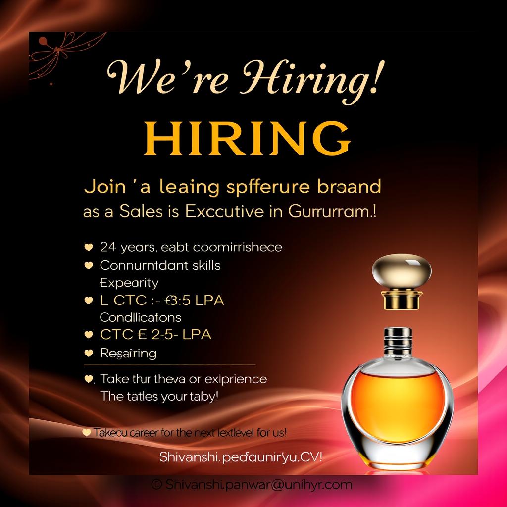 An eye-catching social media poster announcing a job opportunity at a leading Indian perfume brand