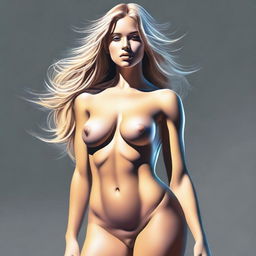 This is a high-quality digital art image featuring a naked blonde woman