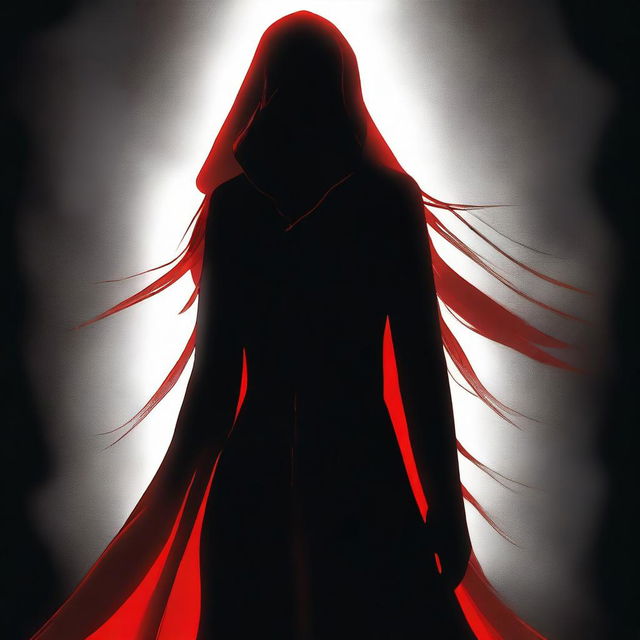 This is a high-quality digital art image, depicting a mysterious female figure shrouded in darkness