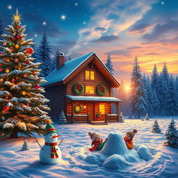 A breathtaking Christmas scene featuring a beautifully decorated tree adorned with twinkling lights and colorful ornaments