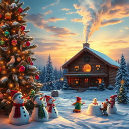 A breathtaking Christmas scene featuring a beautifully decorated tree adorned with twinkling lights and colorful ornaments