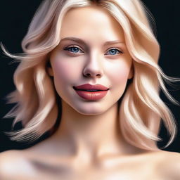 This is a high-quality digital art image featuring a naked blonde woman with medium-sized lips