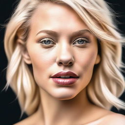 This is a high-quality digital art image featuring a naked blonde woman with medium-sized lips