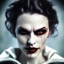 This is a high-quality digital art image, portraying a vampiress cleverly disguised as a human