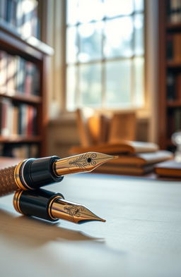 A beautifully designed vintage fountain pen with intricate engravings, resting on a delicate sheet of parchment paper
