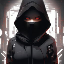 This is a high-quality digital art image, presenting a girl dressed in all-black tech wear