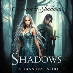 A mystical and enchanting book cover for the novel "Crowned by Shadows" by Alexandra Pardo