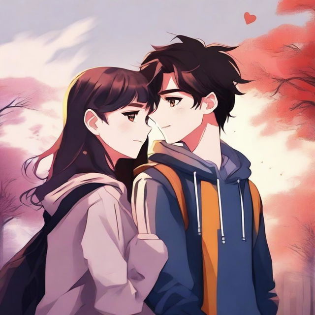 The digital art image beautifully illustrates two high school students in a relationship