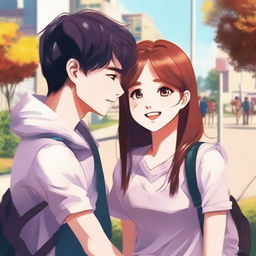 The digital art image beautifully illustrates two high school students in a relationship