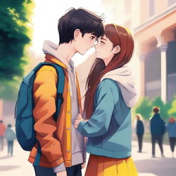 The digital art image beautifully illustrates two high school students in a relationship