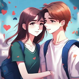 The digital art image beautifully illustrates two high school students in a relationship