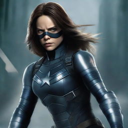 This is a high-quality digital art image, presenting the female version of the Winter Soldier