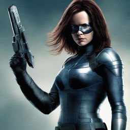 This is a high-quality digital art image, presenting the female version of the Winter Soldier