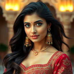 A stunning portrait of Kajal Agarwal, featuring her with long, flowing dark hair and captivating brown eyes