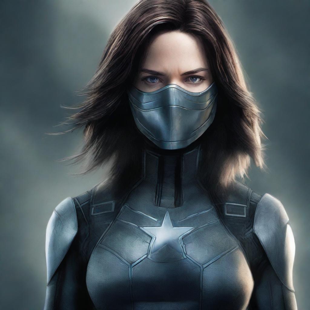 This is a high-quality digital art image, displaying the female version of the Winter Soldier