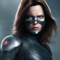 This is a high-quality digital art image, displaying the female version of the Winter Soldier