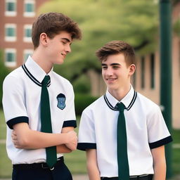 This high-quality photograph showcases two high school boys in a relationship, one being the class president and the other a jock