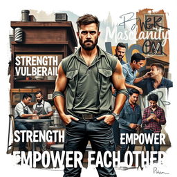 A visually striking poster exploring the theme of masculinity and societal perceptions of it