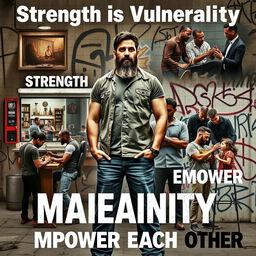 A visually striking poster exploring the theme of masculinity and societal perceptions of it