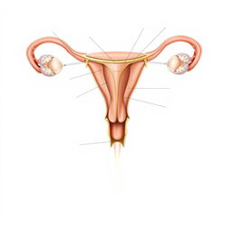 A detailed anatomical illustration of the female reproductive system, accurately depicting all structures and organs