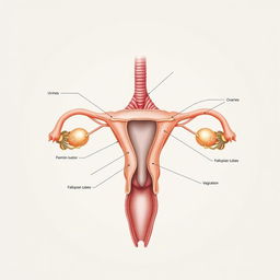 A detailed anatomical illustration of the female reproductive system, accurately depicting all structures and organs