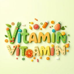 A creative and colorful word frame featuring the word 'Vitamin' in a bold, playful font
