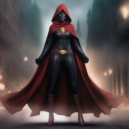 This is a high-quality digital art image, portraying an intimidating and dark superheroine