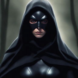 This is a high-quality digital art image, portraying an intimidating and dark superheroine