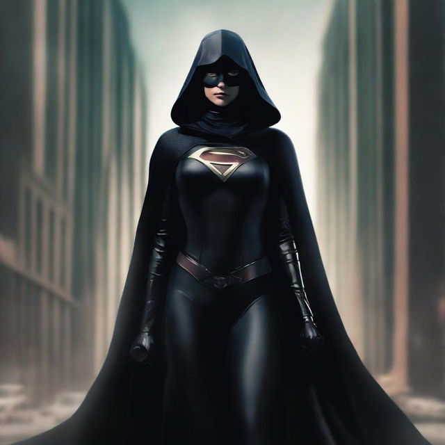 This is a high-quality digital art image, portraying an intimidating and dark superheroine