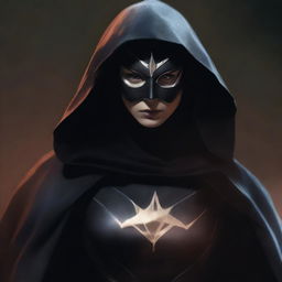 This is a high-quality digital art image, depicting an intimidating and dark superheroine