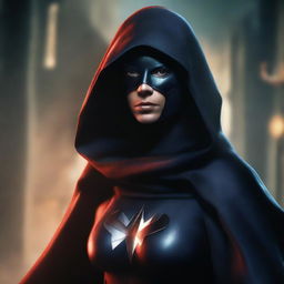 This is a high-quality digital art image, depicting an intimidating and dark superheroine