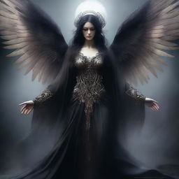 This is a high-quality digital art image, illustrating the female Angel of Death