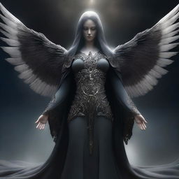 This is a high-quality digital art image, illustrating the female Angel of Death