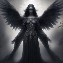 This is a high-quality digital art image, illustrating the female Angel of Death