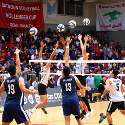 A dynamic scene capturing the excitement of the Batroun Volleyball December Cup semi-finals