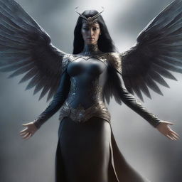 This is a high-quality digital art image, presenting the female Angel of Death reimagined as a superheroine