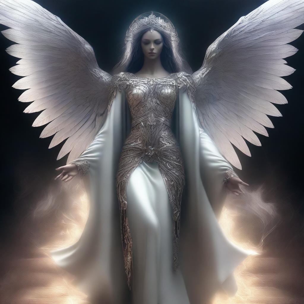 This is a high-quality digital art image, portraying the female Angel of Death as a goddess