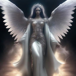 This is a high-quality digital art image, portraying the female Angel of Death as a goddess